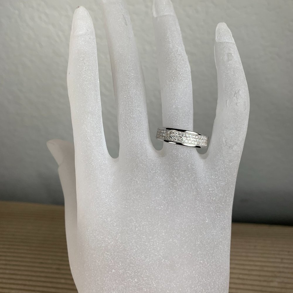 NEW Size 5 Real Silver (not plated) & Pave Set Cubic Zirconia Band Ring